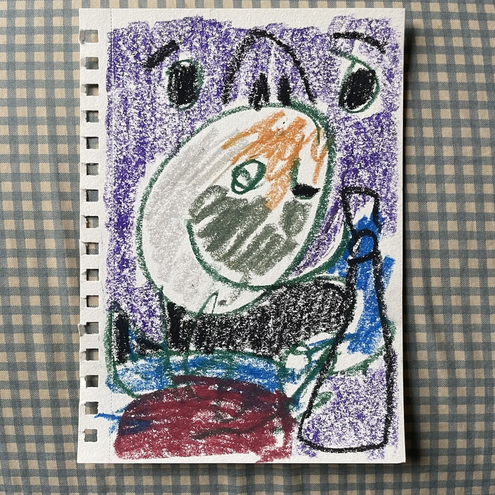 Original Abstract Portrait Pastel Drawing Face Monster Expressionist 5.5x8.5